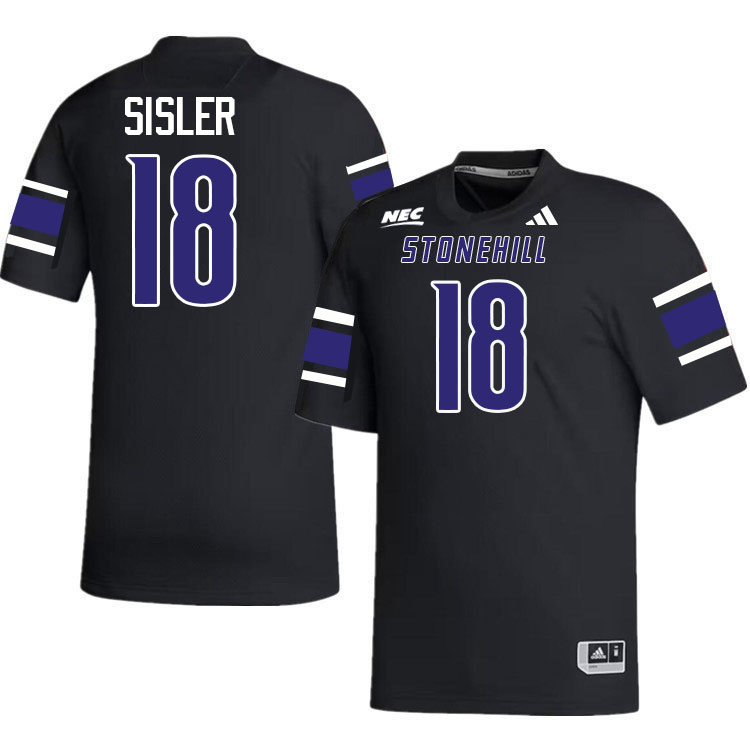 Stonehill Skyhawks #18 Deven Sisler College Football Jerseys,Uniforms Stitched-Black